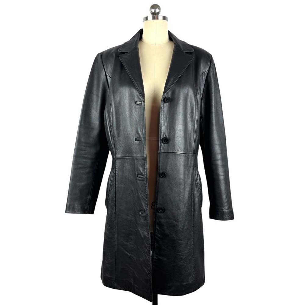 Adler Collection Black Lambskin Tailored Leather Ladies Coat Vintage 90s!